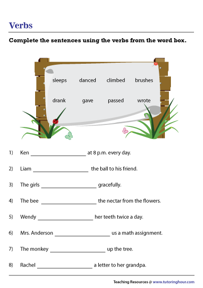 Action Verb Worksheet