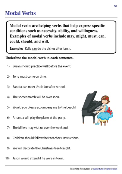 Modal Auxiliary Verbs Worksheets