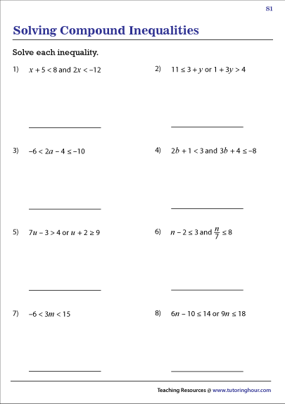 Compound Inequalities Worksheets