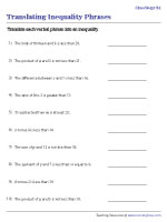 Translating Inequality Phrases Worksheets