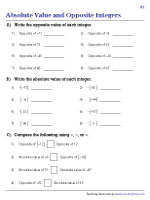 Absolute Value and Opposite Integers