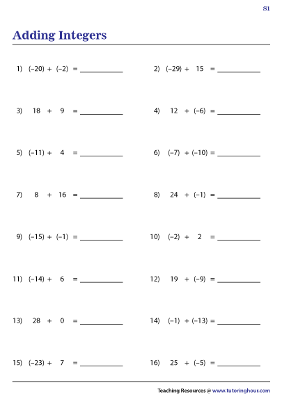 addition-of-integers-with-answers-worksheets-worksheet-hero-gambaran
