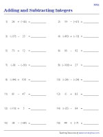 Adding and Subtracting Integers - Moderate