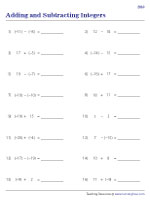 worksheet addition and subtraction of integers Adding and Subtracting Integers 2