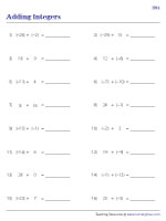 Adding Integers Worksheets