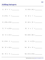 Adding Integers | Worksheet #2