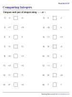 Comparing Integers - Standard | Worksheet #2