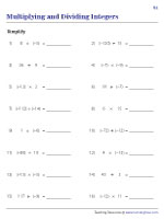 Multiplying and Dividing Integers | Worksheet #1