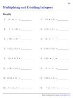 Multiplying and Dividing Integers | Worksheet #2