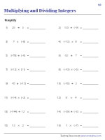 Multiplying And Dividing Integers Worksheets