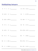 integers worksheets