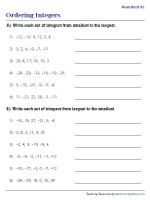 Ordering Integers Worksheets