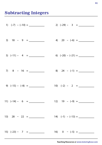 subtracting integers problem solving