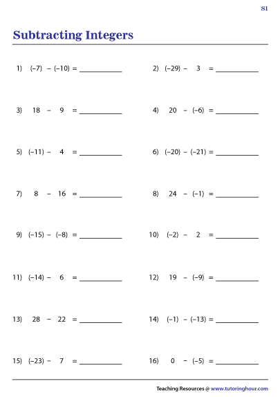 Integers Worksheets Dynamically Created Integers Worksheets Adding 