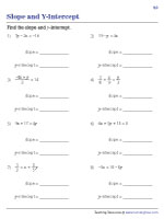 Slope And Y Intercept Of The Equation Of A Line Worksheets