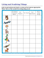 Attributes of Living and Nonliving Things - Checking Boxes