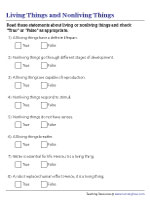 Characteristics of Living and Nonliving Things - True or False