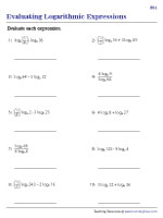 Evaluating Logarithmic Expressions - Easy | Worksheet #1