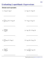 Evaluating Logarithmic Expressions Worksheets