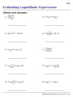 Evaluating Logarithmic Expressions Worksheets