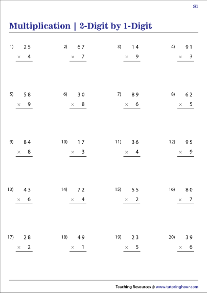 2-digit by 1-digit Multiplication