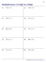 Multiplying 2-Digit by 1-Digit Numbers - Horizontal