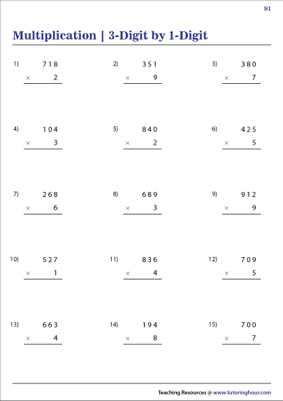3-digit by 1-digit Multiplication