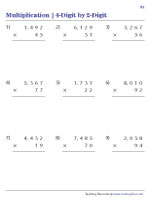 Multiplying 4-Digit by 2-Digit Numbers Worksheets
