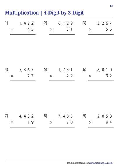 4-digit by 2-digit Multiplication