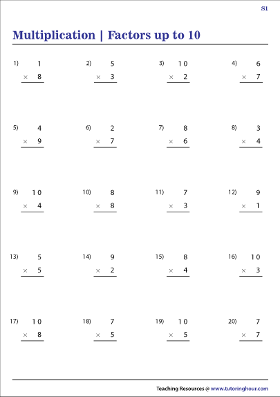 Multiplying Whole Numbers from 1 to 10