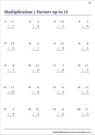 Multiply Whole Numbers Worksheet