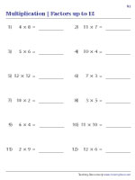 Multiplying Numbers from 1 to 12 - Horizontal Method