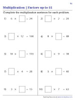 Completing Multiplication Sentences - Missing Factors