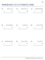 4, 5, or 6-Digit by 1-Digit - Standard Multiplication