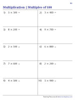 Multiplying 1-Digit by Multiples of Hundred - Horizontal