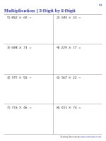 Multiplying in Rows - 3-Digit by 2-Digit