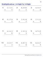 4-Digit by 1-Digit Vertical Multiplication - Standard