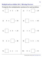 Completing Multiplication Sentences - Missing Factors