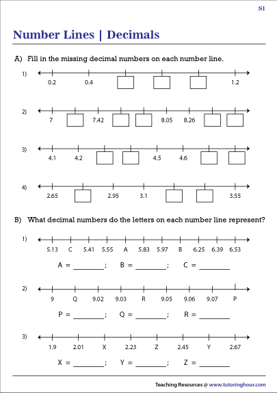 Decimals On A Number Line Worksheets