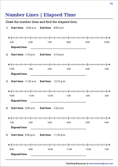 elapsed time on a number line worksheets