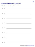 number words 1 to 10 worksheets