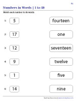 Matching Numbers with Words - 1 to 20