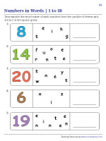 Unscrambling Word Names of Numbers - 1 to 20