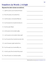 4 digit numbers in words worksheets