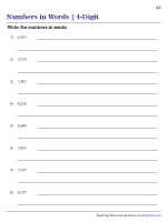 4 digit numbers in words worksheets