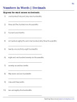 Express Number Names as Decimals - Up to Thousandths