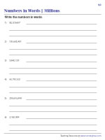 writing millions in words worksheets
