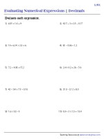 Evaluating Numerical Expressions with Decimals Worksheets