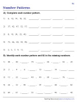 Number Patterns Worksheets