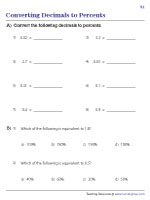 Converting Decimals and Percents Worksheets